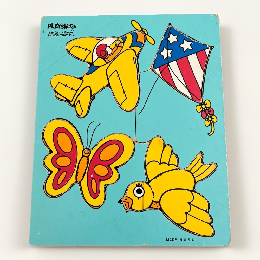 PLAYSKOOL Wooden Puzzle Tray Things That Fly Vintage USA Children Toy 80s Retro